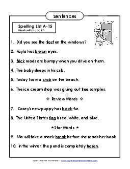 Spelling Test Sentences  Spelling A Worksheet