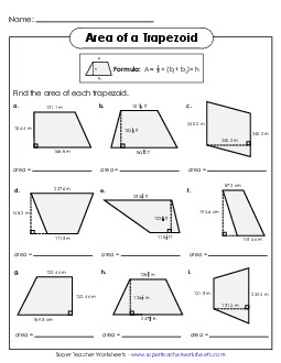 Areas of Trapezoids Practice (Advanced) Worksheet