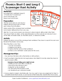 Scavenger Hunt: Short E and Long E Free Phonics Long Short E Worksheet