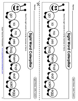 Sight Word Caterpillar: Units 7 and 8 Sight Words Worksheet