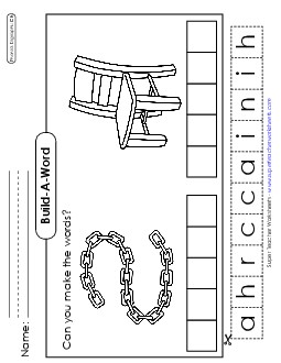 Build-a-Word #2: Chain and Chair Phonics Digraphs Worksheet