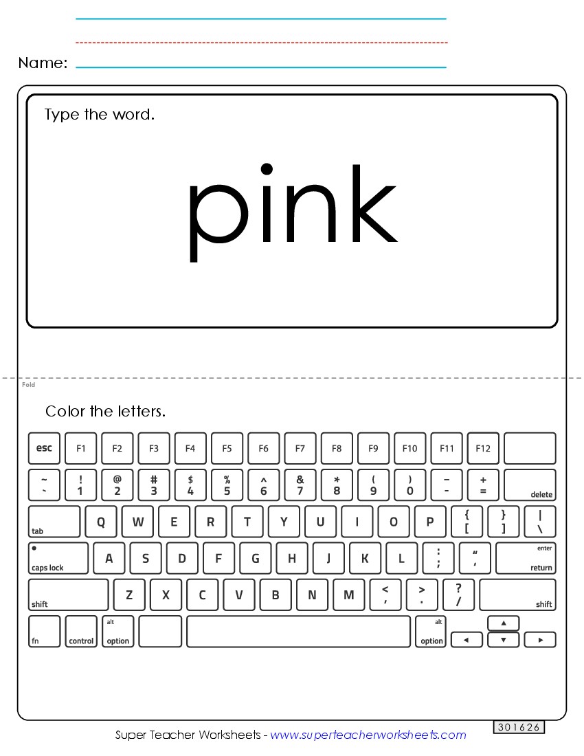 Type the Word: Pink Sight Words Individual Worksheet