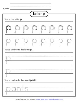 Lowercase p (Dotted Lines) Printing Worksheet