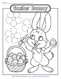 Coloring Page: Easter Bunny Painting Eggs Worksheet