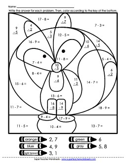 Mystery Picture: Fox Subtraction Worksheet