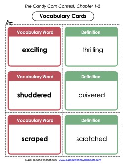 Vocabulary Cards for Chapters 1-2 Free Book Candy Corn Contest Worksheet