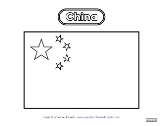 Chinese Flag (Black and White) China Worksheet