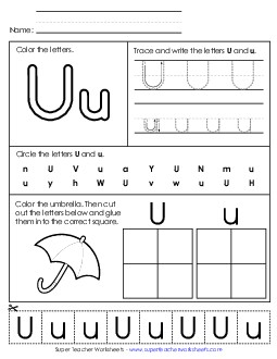 Letter U - Mixed Skills (Basic) Alphabet Worksheet