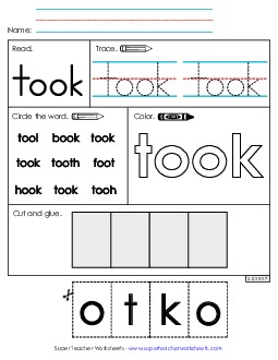 Worksheet 2: Took Sight Words Individual Worksheet