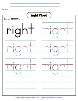 Trace the Word: Right Sight Words Individual Worksheet