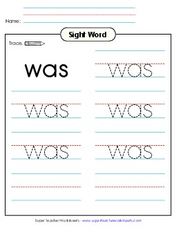 Trace the Word: Was Sight Words Individual Worksheet