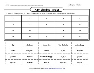 Alphabetical Order Cut-Glue (Easter) Spelling E Worksheet