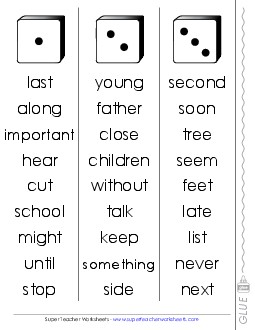 Fluency Dice Game: Third Hundred, #51-100 Fry Worksheet