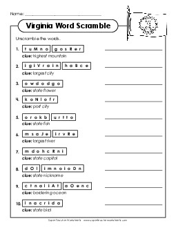 Word Scramble States Individual Worksheet