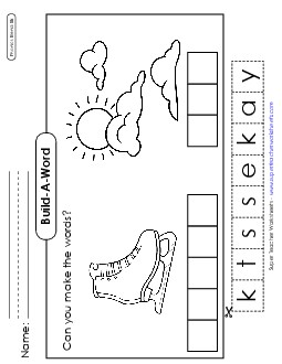 Build-a-Word #1: Skate and Sky Phonics Blends Worksheet