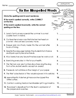 Correct or Incorrect? (F-8) Spelling F Worksheet