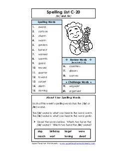 Spelling List C-20 Spelling C Worksheet