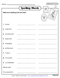 Write Words Twice (F-9) Spelling F Worksheet