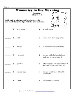 Vocabulary for Chapters 1-2 Book Mummies In The Morning Worksheet