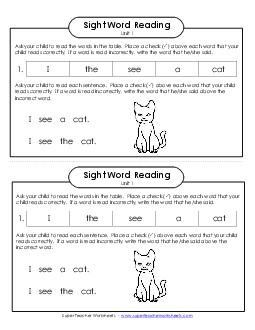 Cumulative Practice (Unit 1) Free Sight Words Worksheet