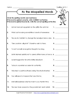 Fix the Misspelled Words (D-1) Free Spelling D Worksheet