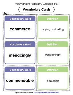 Vocabulary Cards for Chapters 5-6 Books Worksheet