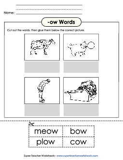 Cut and Glue (-ow) Word Families Worksheet