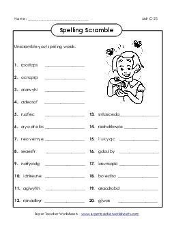 Unscramble (C-25) Spelling C Worksheet