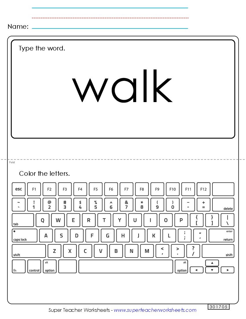 Type the Word: Walk Sight Words Individual Worksheet