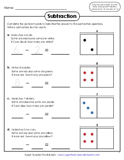 Subtraction with Picture Models Worksheet