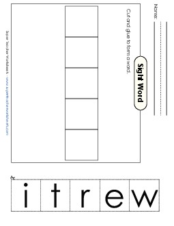 Large Cut-and-Glue: Write Free Sight Words Individual Worksheet