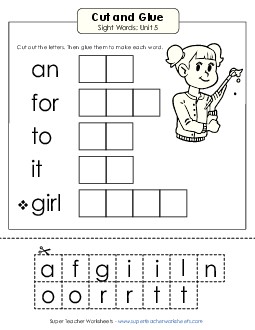 Cut-and-Glue (Unit 5) Sight Words Worksheet