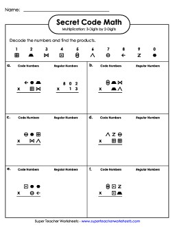 Secret Code Math: 3 Digits Times 2 Digits Multiplication Worksheet