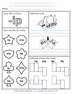 Worksheet 1 (-ip Words) Free Word Families Worksheet