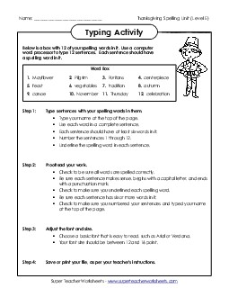 Typing Sentences Spelling E Worksheet