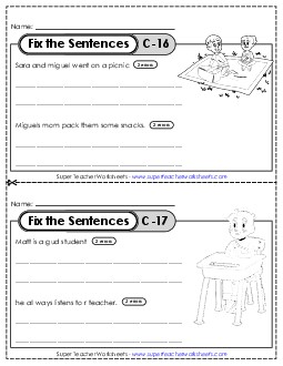 Fix the Sentences C-16 through C-20 Worksheet