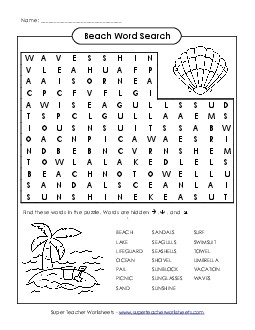 Beach Wordsearch Worksheet