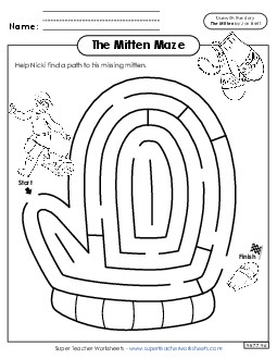 Maze Picture Book Mitten Worksheet