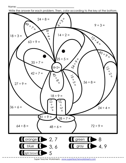 Division Mystery Picture: Fox Worksheet