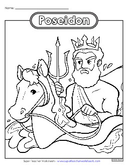 Coloring Page: Poseidon Greek Mythology Worksheet