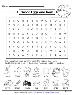 Green Eggs Word Search Picture Book Green Eggs And Ham Worksheet