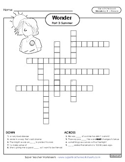 Vocabulary Crossword for Part 3 Book Wonder Worksheet