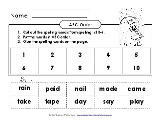 ABC Order: Cut-Glue (B-6) Spelling B Worksheet