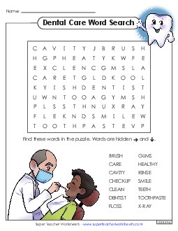 Dental Care Word Search Wordsearch Worksheet