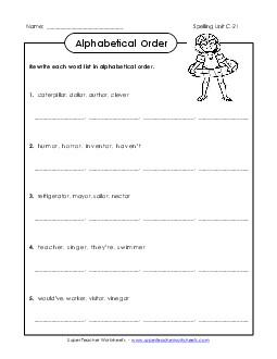 Alphabetical Order (C-21) Spelling C Worksheet