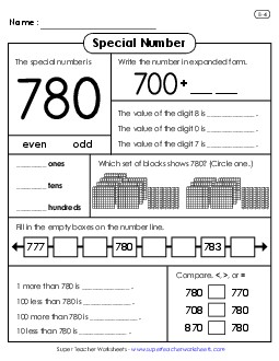 Special Number: 780 Worksheet