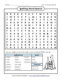 Word Search (C-15) Spelling C Worksheet