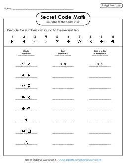 Secret Code Math: Rounding to Nearest 10 Worksheet