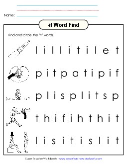 Circle the Words (-it) Word Families Worksheet