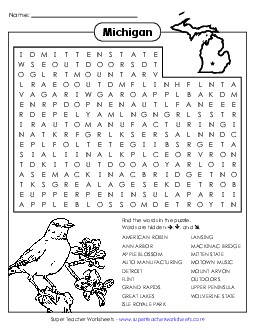 Word Search Puzzle States Individual Worksheet